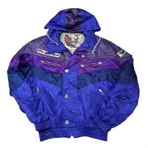 1980s 1990s Vintage Phenix Sports Purple Blue Color block Ski Jacket XXS